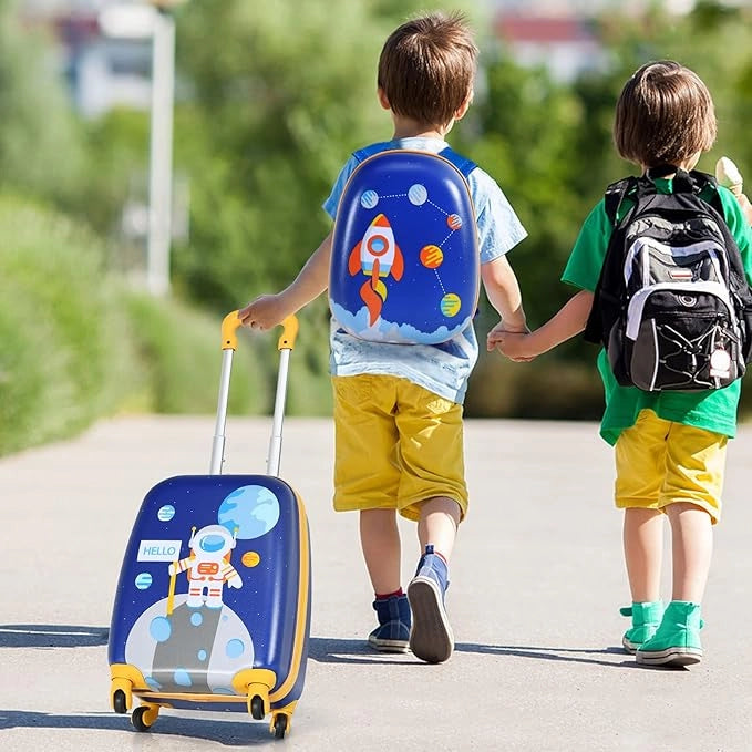Set di Valigia per Bambini, 16" Valigia+ 12" Zaino, 2 Pezzi, con Ruote Girevoli a 360° e Maniglia Retrattile, Ideale per Viaggiare in Modo Comodo e Divertente (Modello 9)