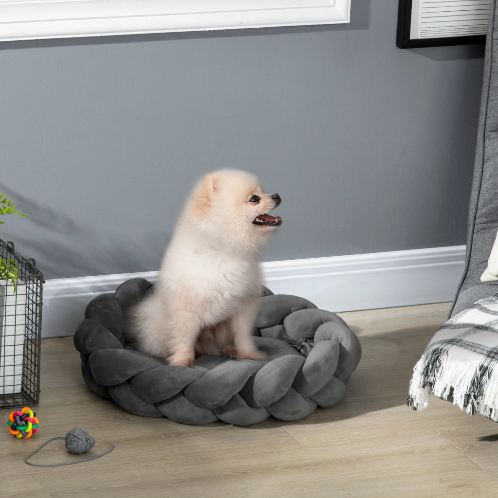 Letto per Cane Piccolo Lavabile con Cuscino e Corda in Cotone ¨C zephmum ¨C Grigio 55x55x14 cm