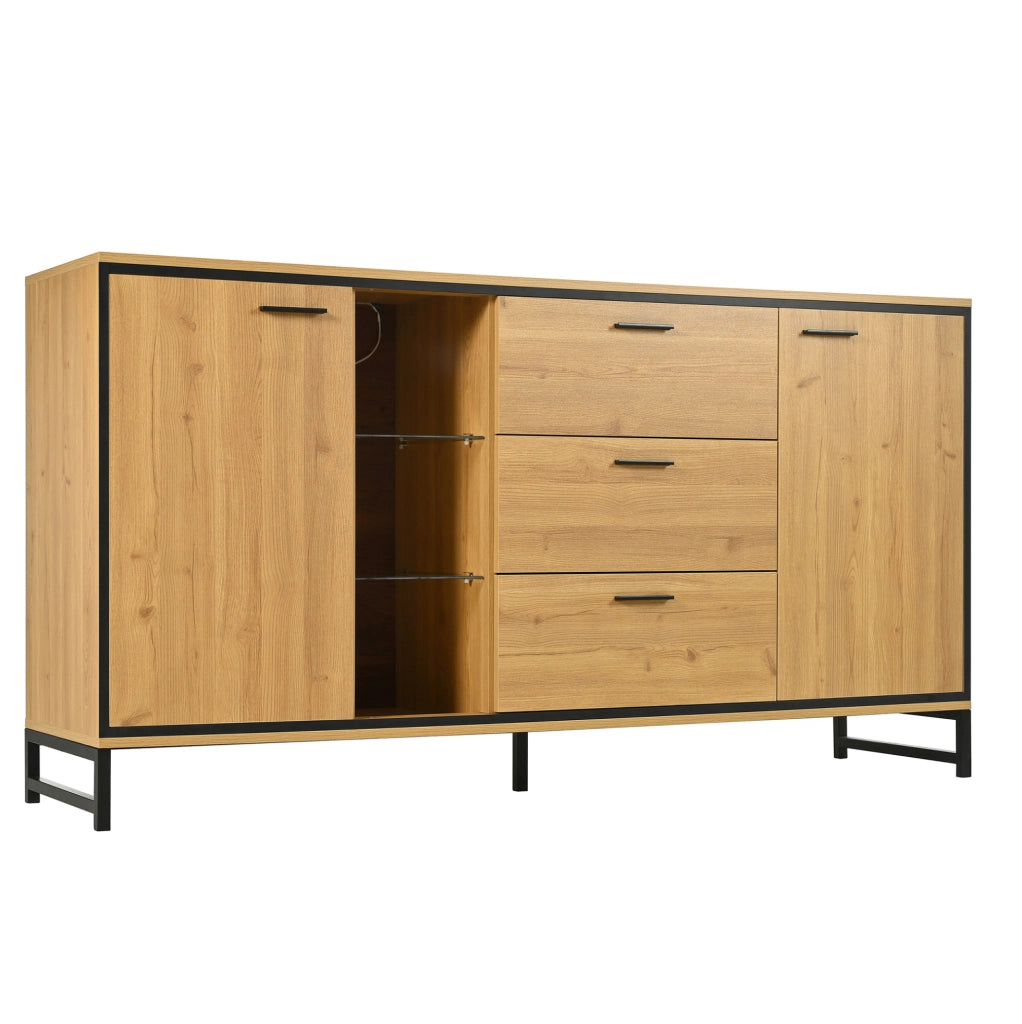 Credenza moderna 160x40x85 cm in pannello truciolare; colore naturale con LED a 16 colori