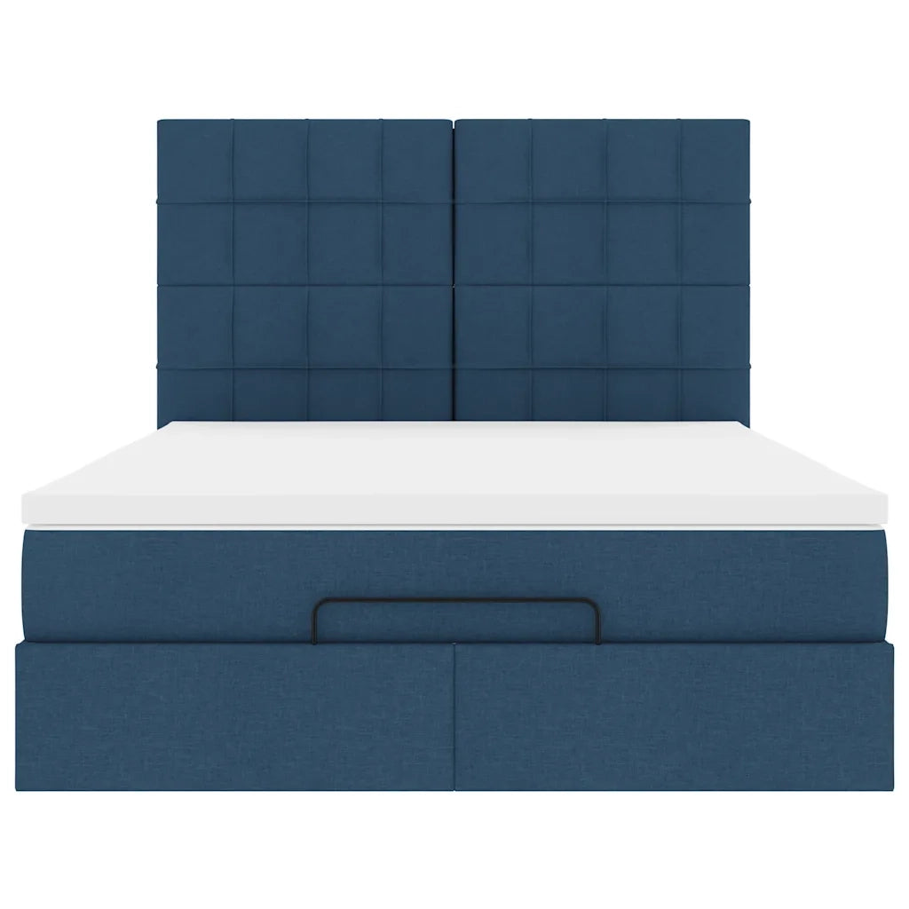 Struttura Letto Pouf con Materasso Blu 140x200cm in Tessuto 3314016