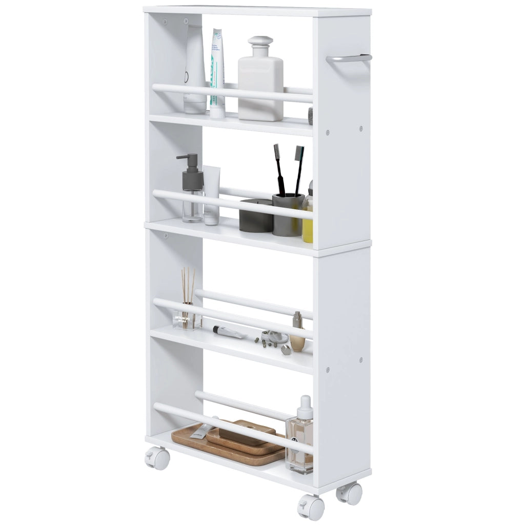 Libreria con Ruote, Stretto, 4 Ripiani ¨C Minimal ¨C Bianco 45x15x91 cm