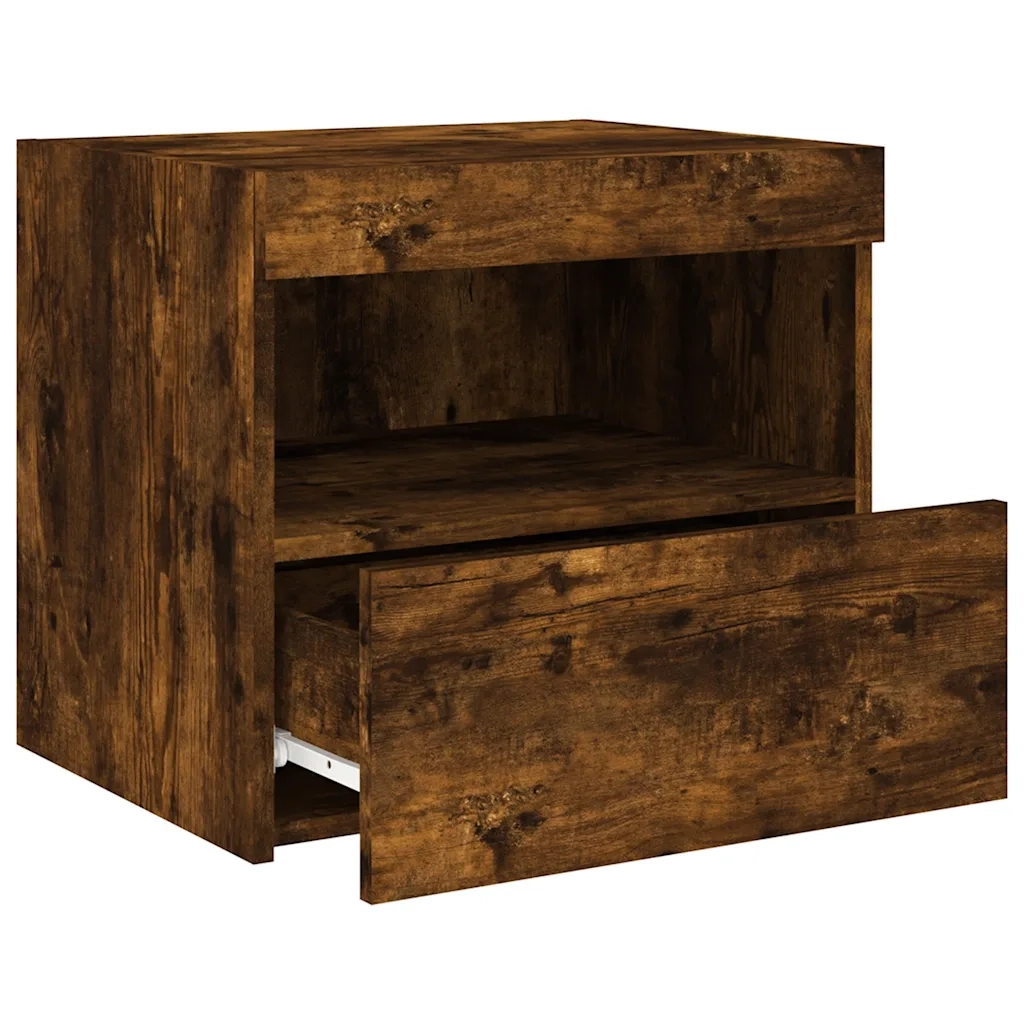 Comodini con Luci LED 2pz-Set di 2 Tavolino da notte Rovere Fumo 50x40x45 cm