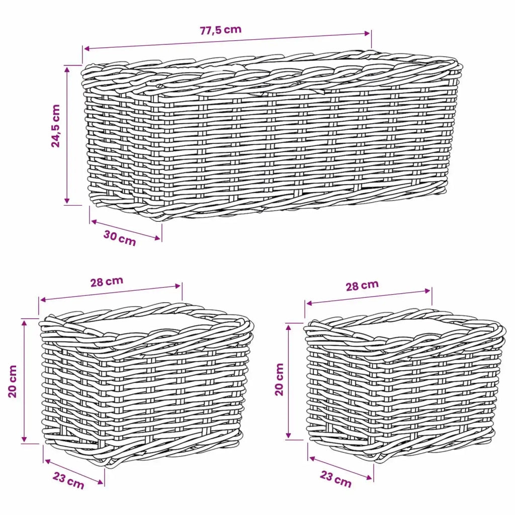 Cestino da Vaso con archiviazione 3 pz Grigio Rattan Kubu CFW3651682