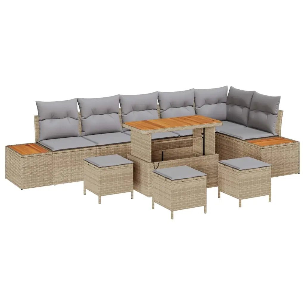Set Divano da Giardino con cuscino 10 pcs Beige Poly Rattan