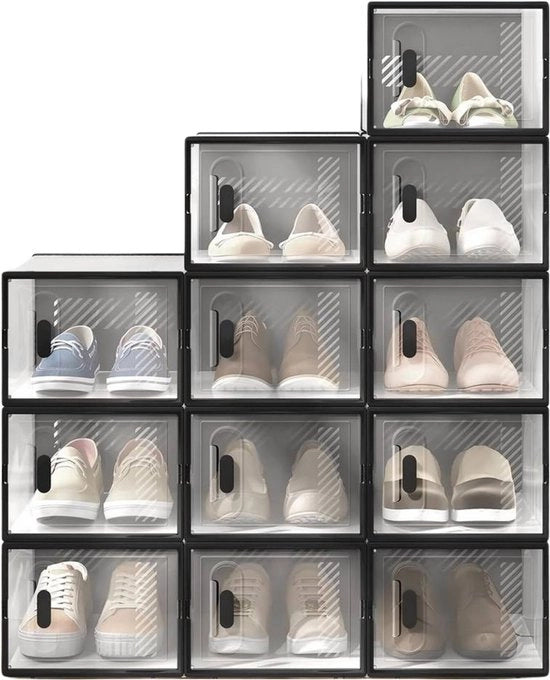 Cassetti per scarpe - Contenitori per scarpe stivati - 12 pezzi - Nero