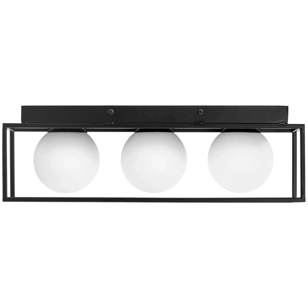 Lampada da soffitto con 3 globi in vetro e struttura in ferro finitura in vetro opaco bianco e nero e ferro 14_0009522