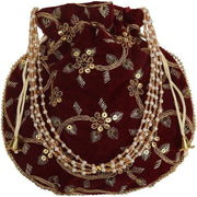 Borsa artigianale indiana in cotone e seta, borsa da donna Potli, clutch mano a maglia per matrimoni, feste e regali. H-21,59 cm x B-20,32 cm - marrone scuro