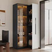 Vetrina 70x40x160 cm con illuminazione LED e ripiano laterale in MDF nero e bianco
