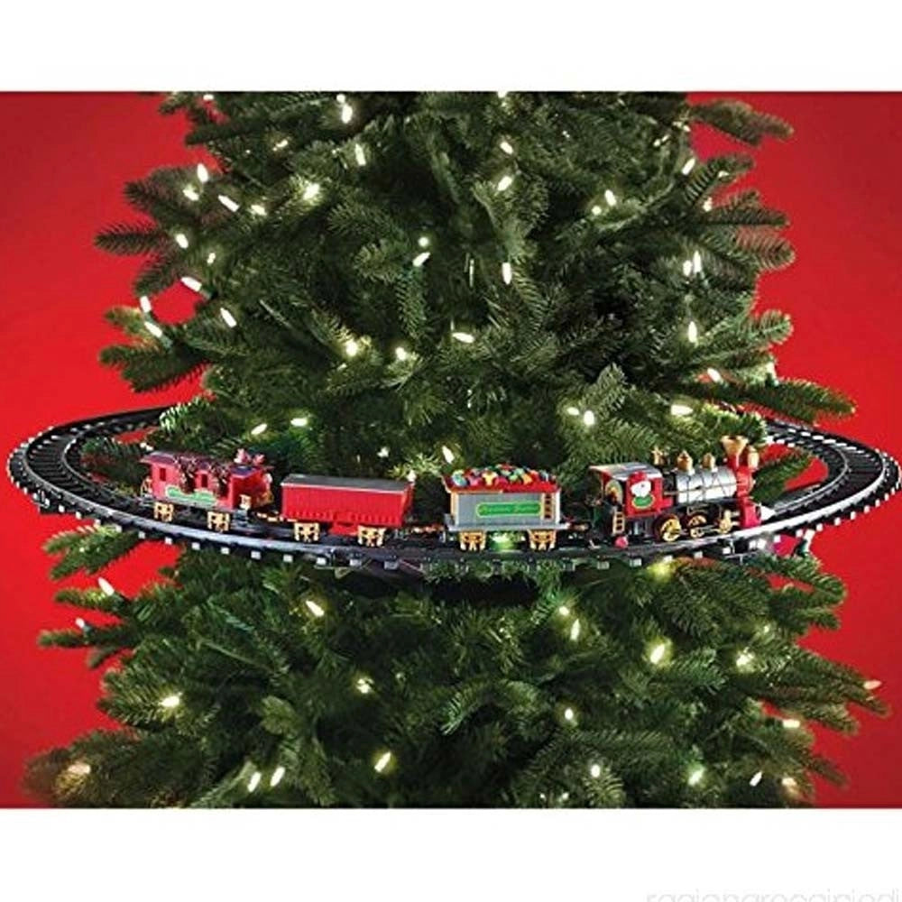 Trade Shop - Trenino Natalizio Con Supporto Per Centro Albero Treno Elettrico Con Luci Natale -