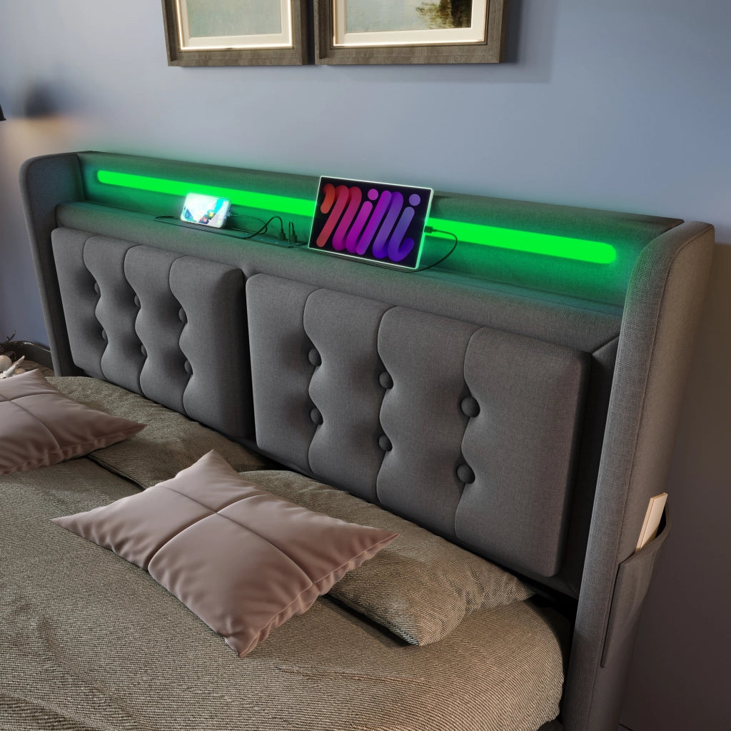 letto imbottito cotone lino grigio 140x200 cm