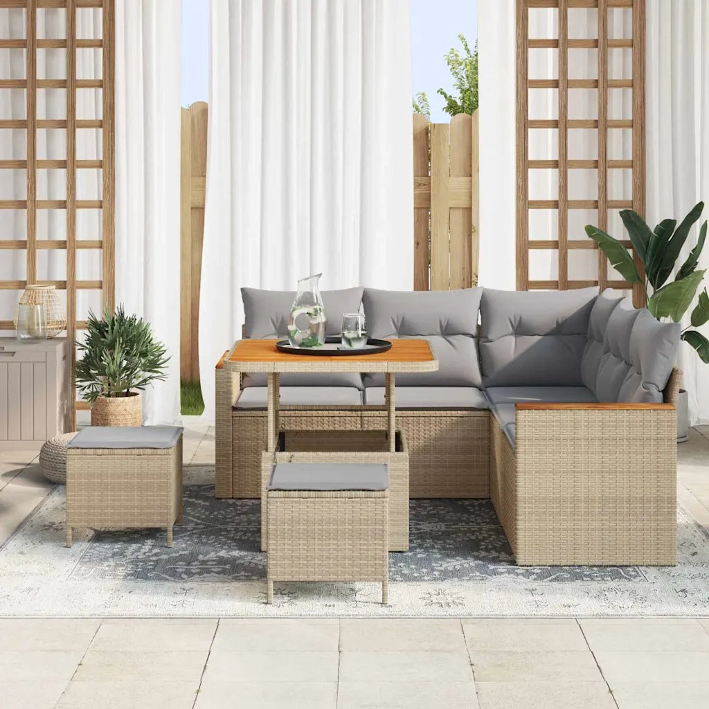 Set Divano da Giardino con cuscino 8 pcs Beige Poly Rattan