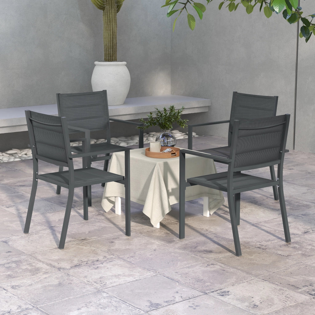 Sedia da giardino impilabile con braccioli ¨C zephmum ¨C Alluminio e textilene, set 4 pezzi, grigio