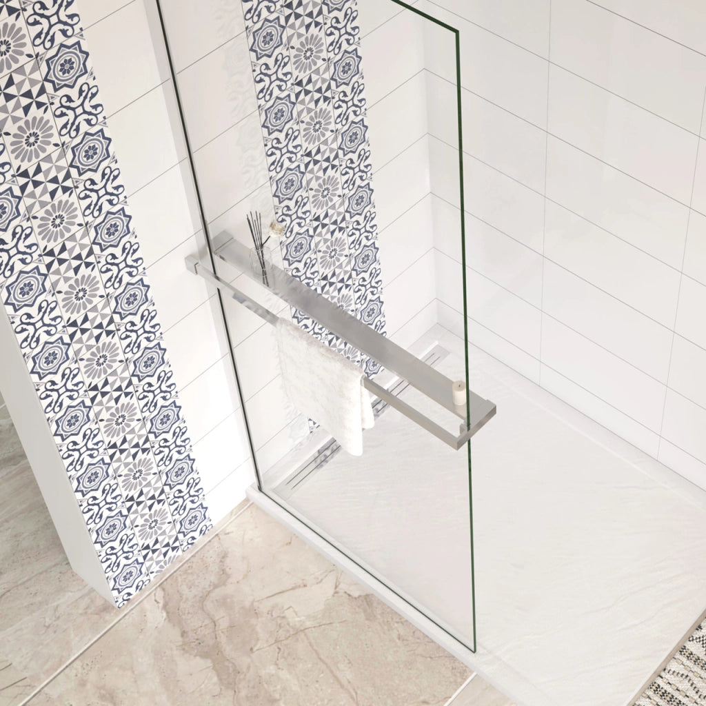Mensola Doccia per Parete Doccia Walk in 90 cm Alluminio Cromo Lucido Porta-asciugamani Adattabile Vetro da 8 mm