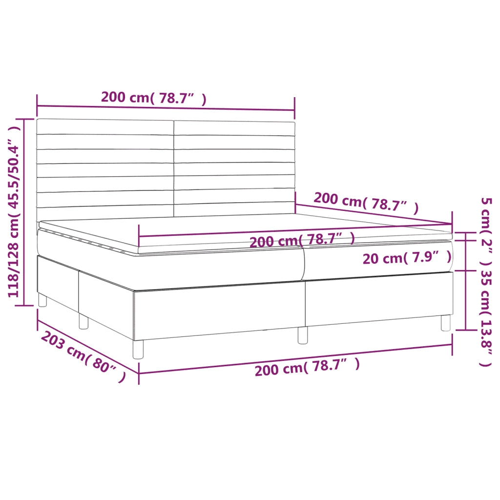 Letto a Molle con Materasso e LED Nero 200x200 cm in Velluto 3136205