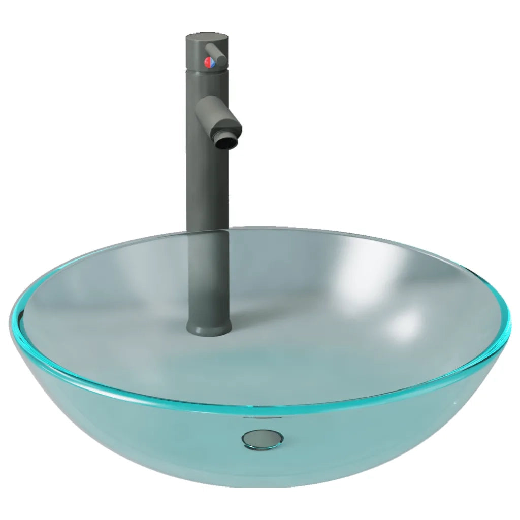 Lavandino con Rubinetto e Piletta-Lavabo-Lavello in Vetro Temperato Satinato 950467