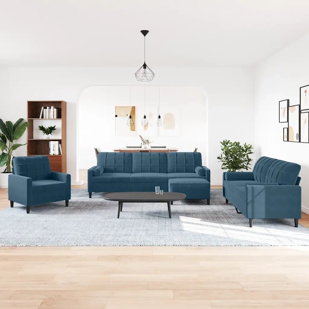 Set di Divani 4 pz con Cuscini e Rinforzi Blu in Velluto 3278470