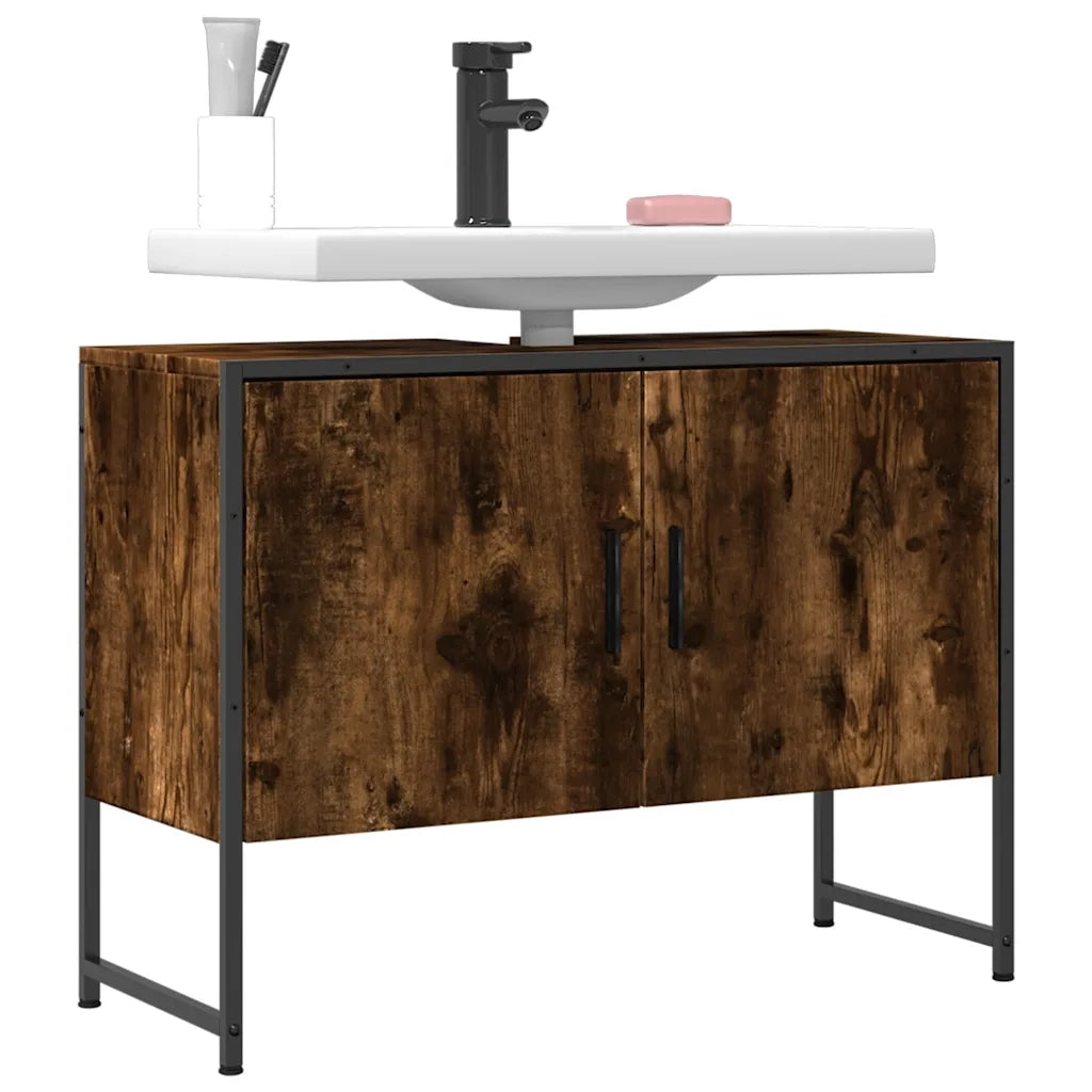 Mobile Lavabo Bagno-Armadietto da bagno Rovere Fumo 60x30x60 cm Legno Multistrato 714799