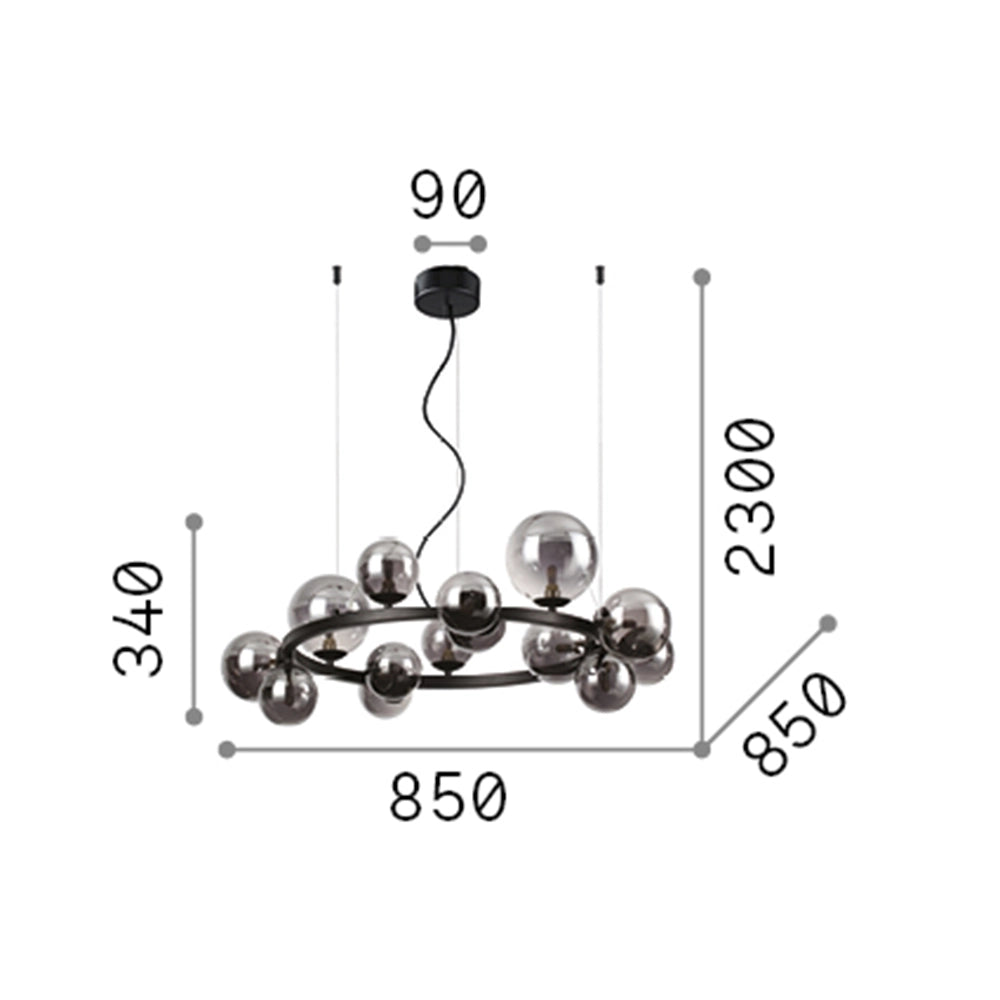 Sospensione Contemporanea Perlage Metallo Nero 14 Luci G9 3W 3000K Luce Calda