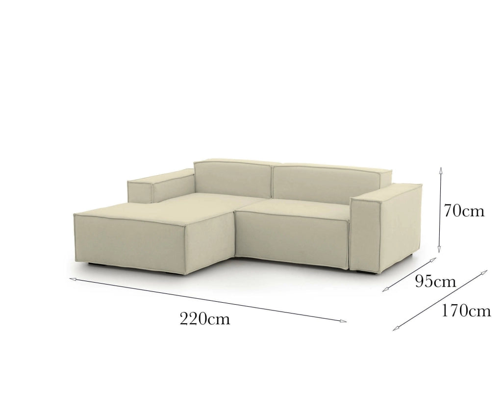 Divano fisso Alhoa, Divano componibile a 2 posti con penisola sinistra, Made in Italy, Sofà\  moderno in tessuto, Cm 220x170h70, Beige