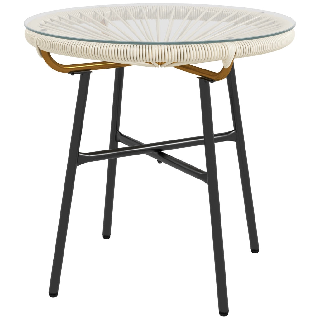 Tavolino da caff¨¨ rotondo giardino ¨C Xylo ¨C vetro temperato rattan crema ?50cm