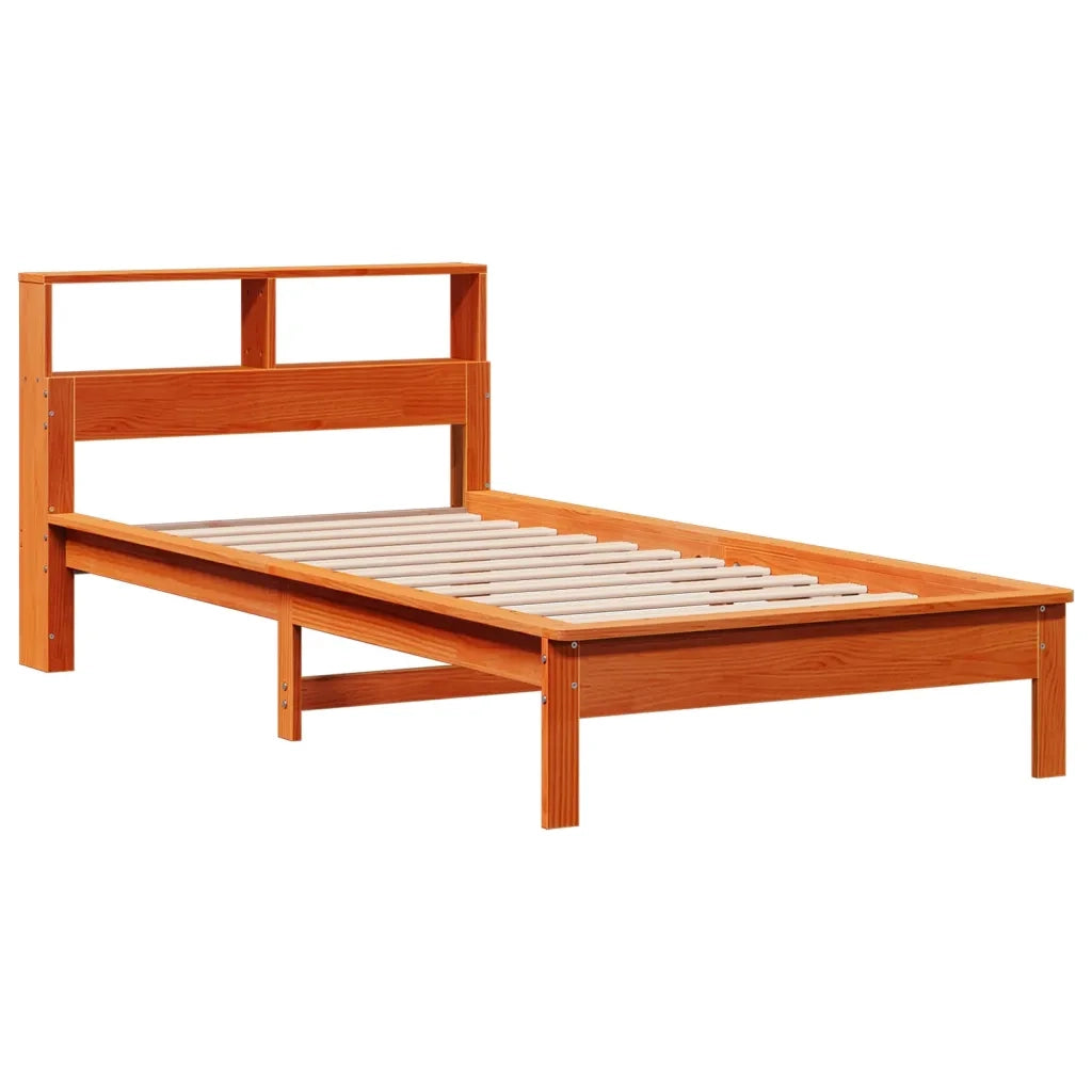 Letto Libreria senza Materasso-Struttura Letto con contenitore Marrone Cera 100x200 cm in Pino 958714