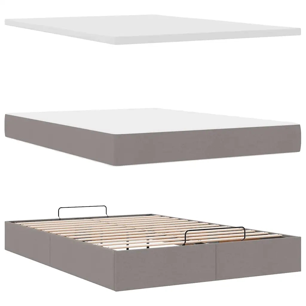 Struttura Letto Pouf con Materasso Tortora 140x190 cm Tessuto 3314007