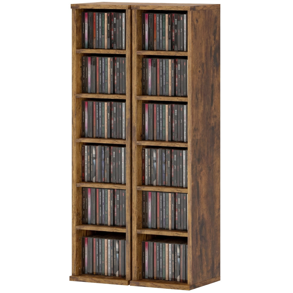 Libreria per CD ¨C Xylo ¨C legno marrone rustico, 2 mobili con ripiani regolabili, 21x22.5x88.5 cm