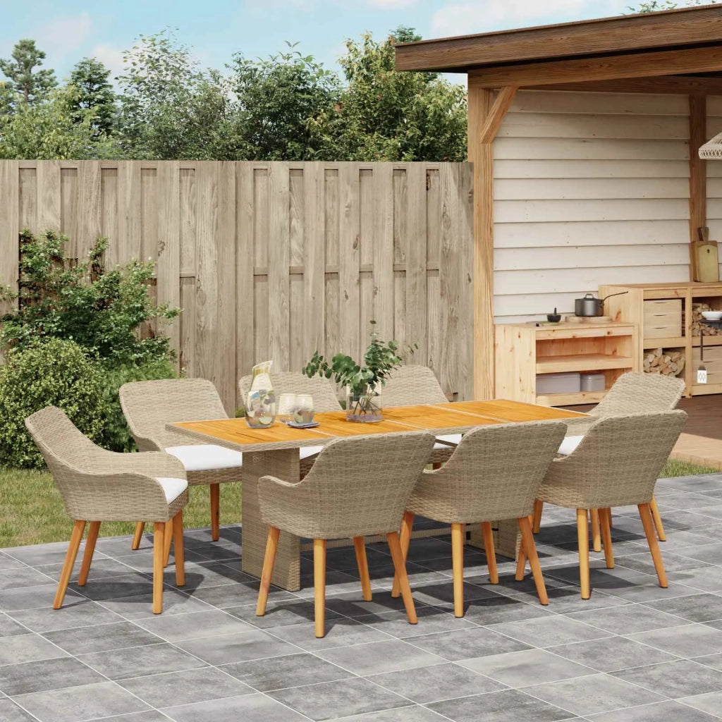 Set da Pranzo per Giardino con cuscino 9 pcs Beige polyrattan 3261632