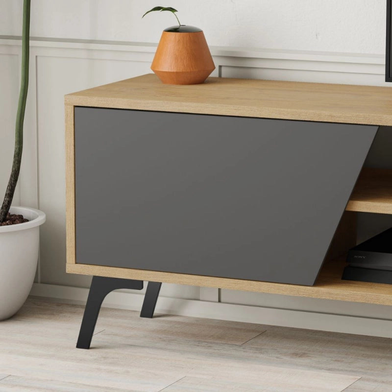 Porta tv Fiona rovere con anta antracite e mensola