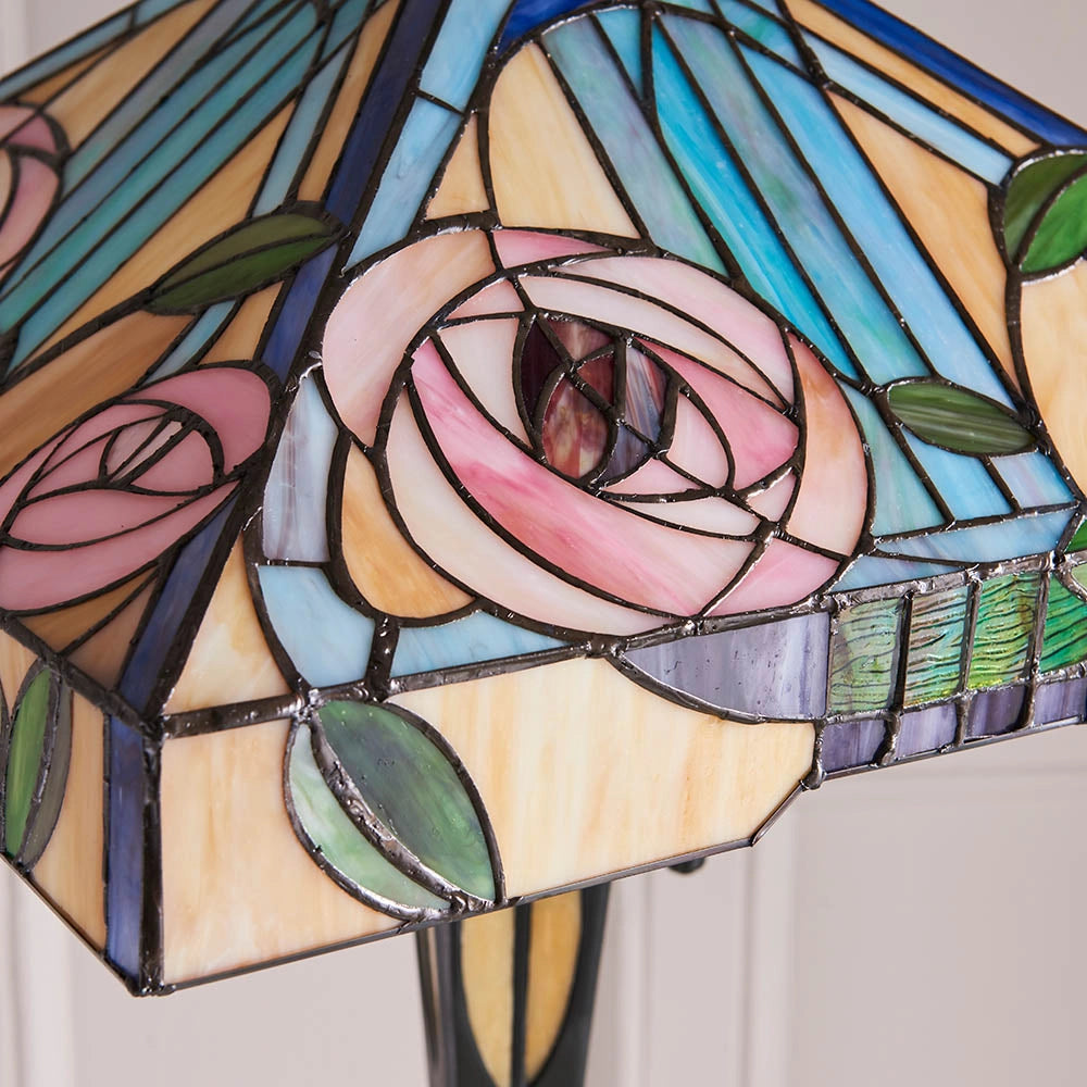 Lampada da terra Tiffany WILLOW paralume quadrato rose 2xE27
