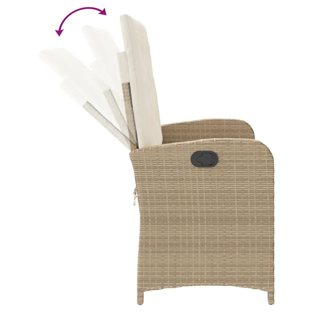 Panca Reclinabile da Giardino con Cuscini-Sgabello-Sedia da esterno Beige in Polyrattan 872613