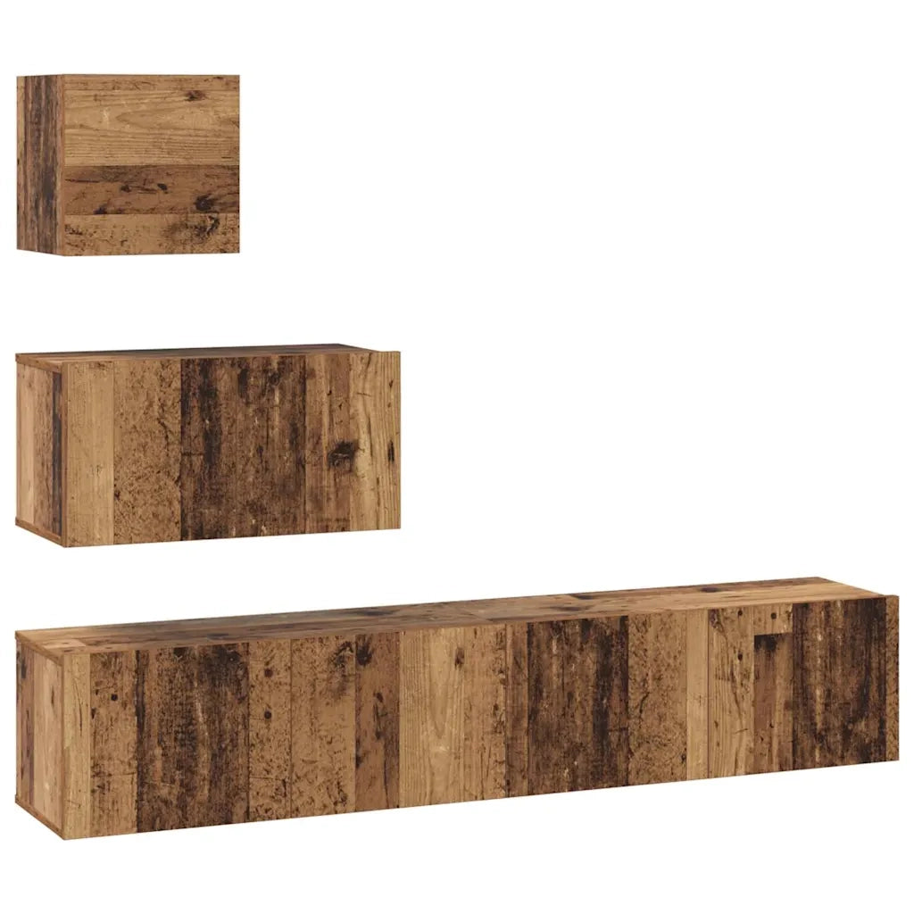 Set mobile TV 4 pz-Set di 4 Credenza per TV Legno vecchio Legno multistrato 646806