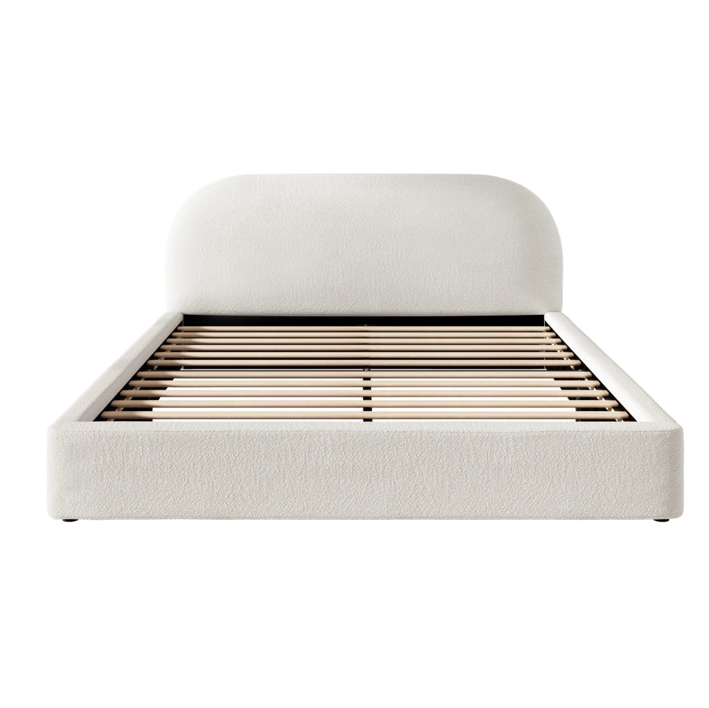 Letto imbottito con rete in bouclé beige