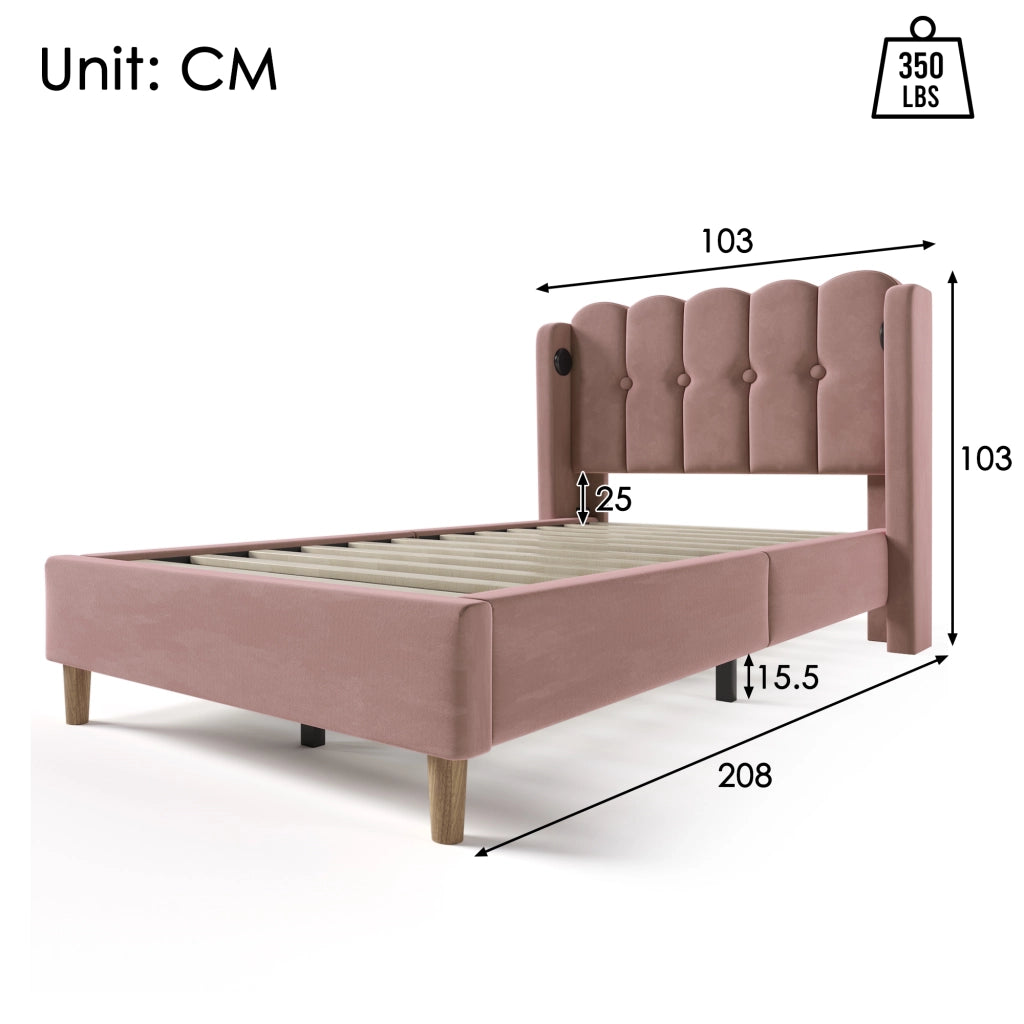 letto imbottito velluto rosa 90 x 200 cm