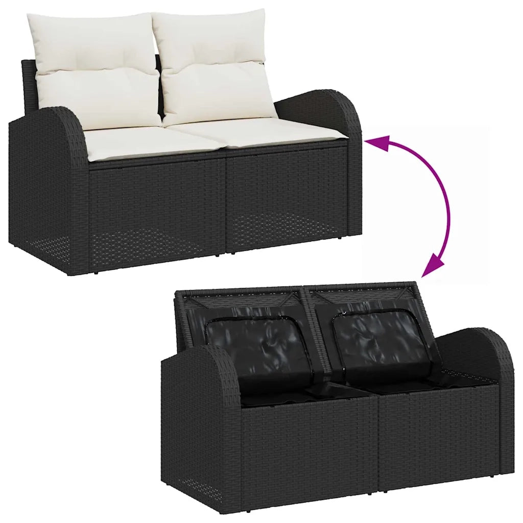 Set Divano da Giardino 6 pcs Nero e Crema polyrattan 3354586