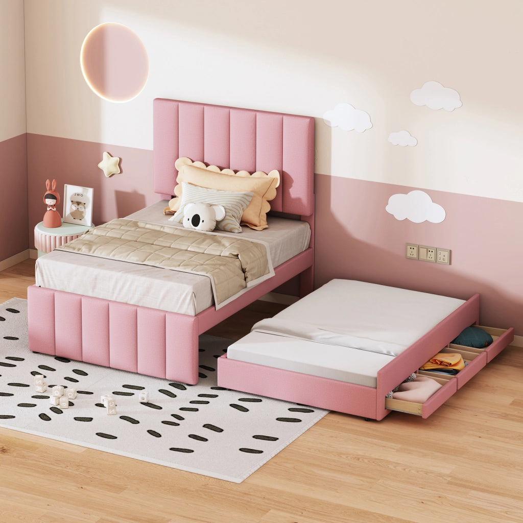 letto imbottito lino rosa 90 x 200 cm