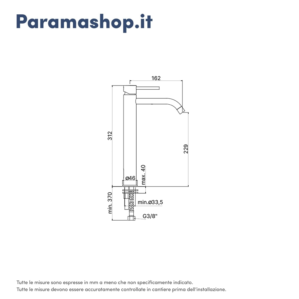 Paffoni miscelatore lavabo alto senza scarico cromato mod. Light