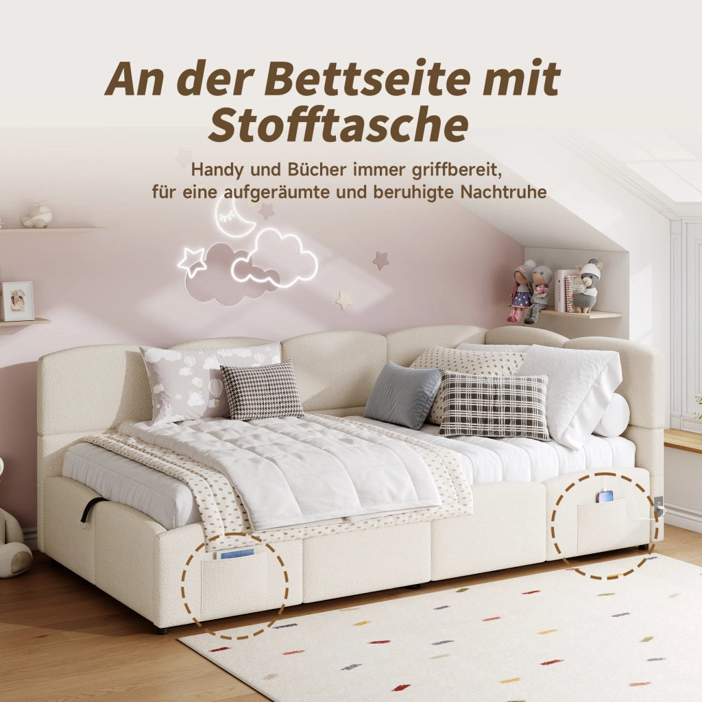 LETTO Contenitore 90x200 cm Bouclé Beige