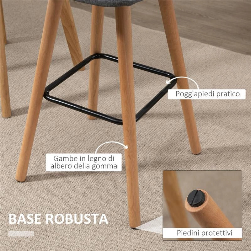 SET 2 SGABELLI CON SEDUTA IMBOTTITA IN TESSUTO E GAMBE IN LEGNO GRIGIO