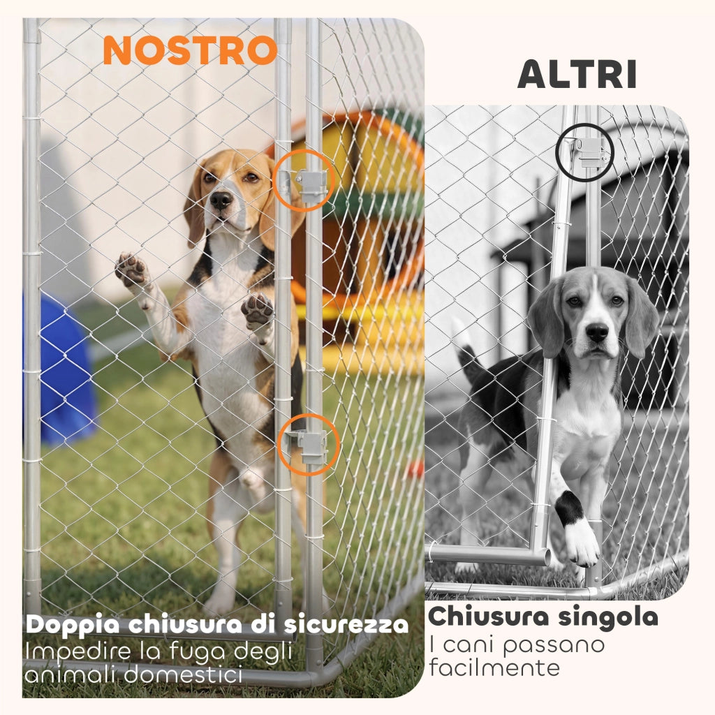 Recinto per Cani da Esterno in Acciaio Zincato con Tetto in PE ¨C Zephmum ¨C Argento