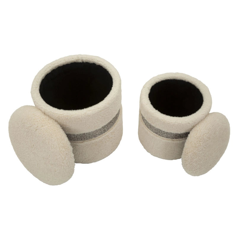 Puff Con Contenitore Saint-moritz Crema Set 2 Pz cm ø 40x47-32x38