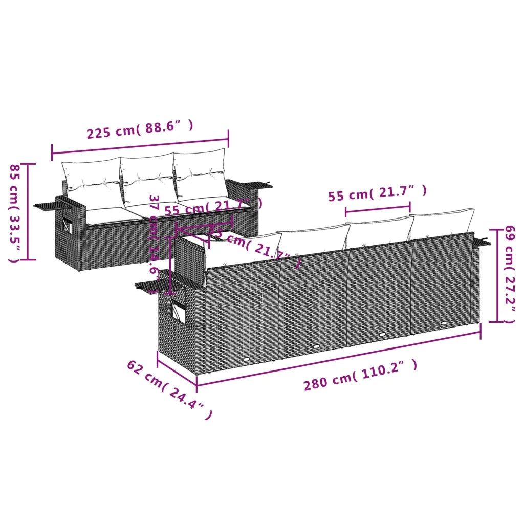 Set Divano da Giardino 8pz con Cuscini Grigio Chiaro Polyrattan