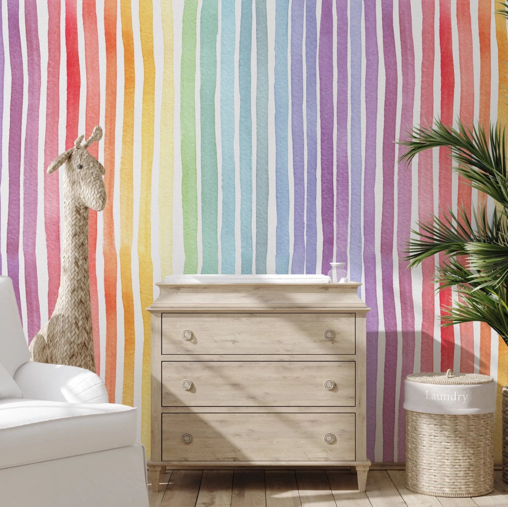 Carta da Parati a Righe Arcobaleno Carta Vegana 250x200cm 5,5mq 