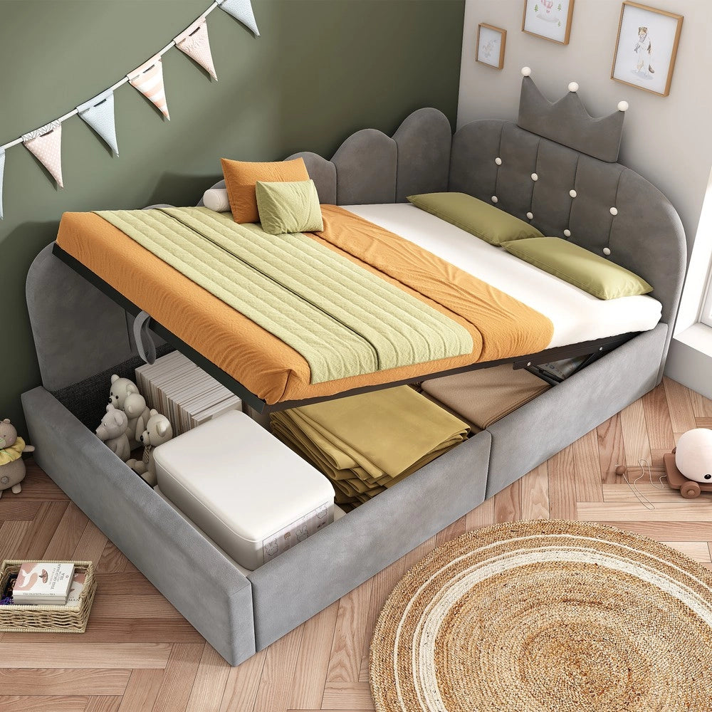 Letto Imbottito a L con Contenitore 90x190 ¨C Xylo ¨C Velluto Grigio