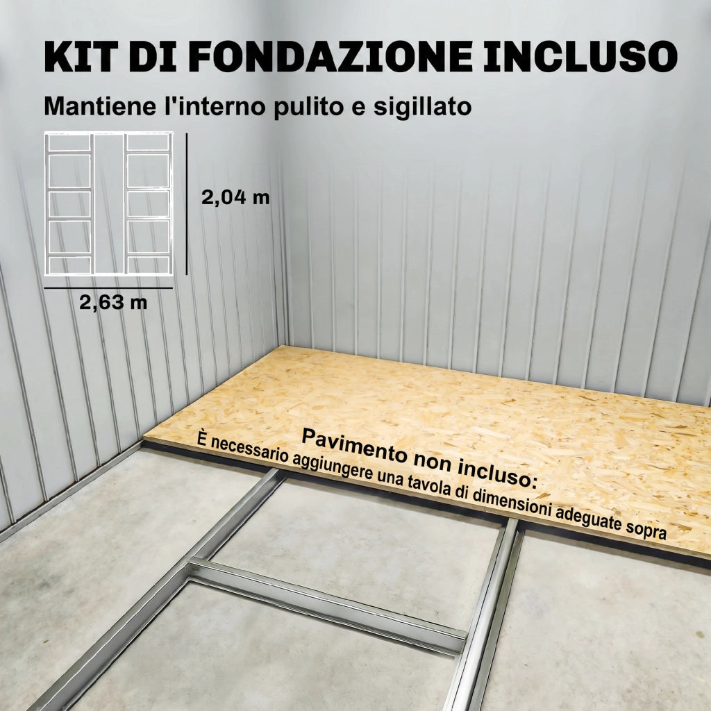 Casetta da Giardino ¨C Xylo ¨C Acciaio Grigio 322x277x192 cm con 2 Porte Scorrevoli