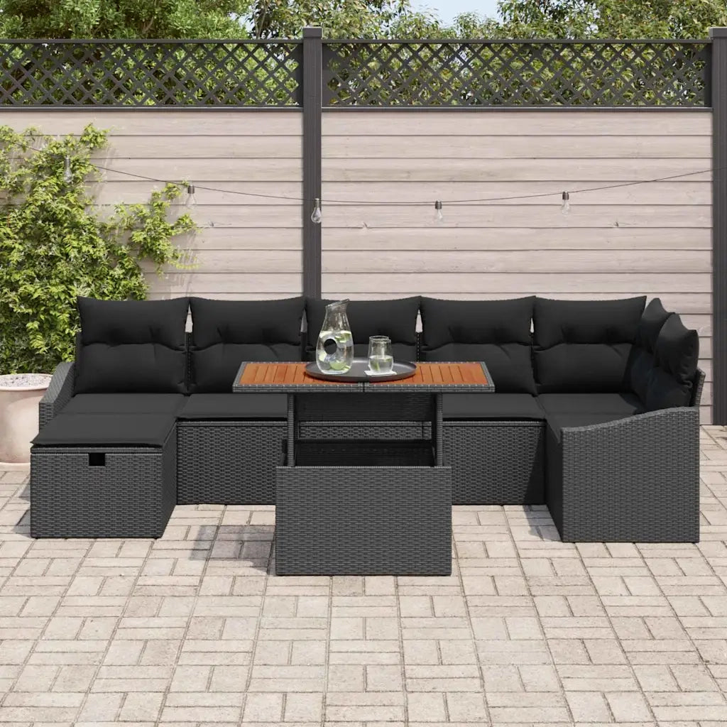 Set Divano da Giardino con cuscino 8 pcs Nero polyrattan 3360034