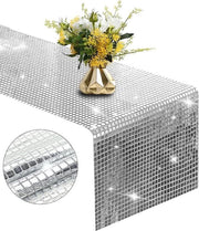 Decorazione da tavolo 30 x 275 cm con pailletti argentati per festa di disco - decorazione per festa di compleanno, festa di ballo, festa di disco