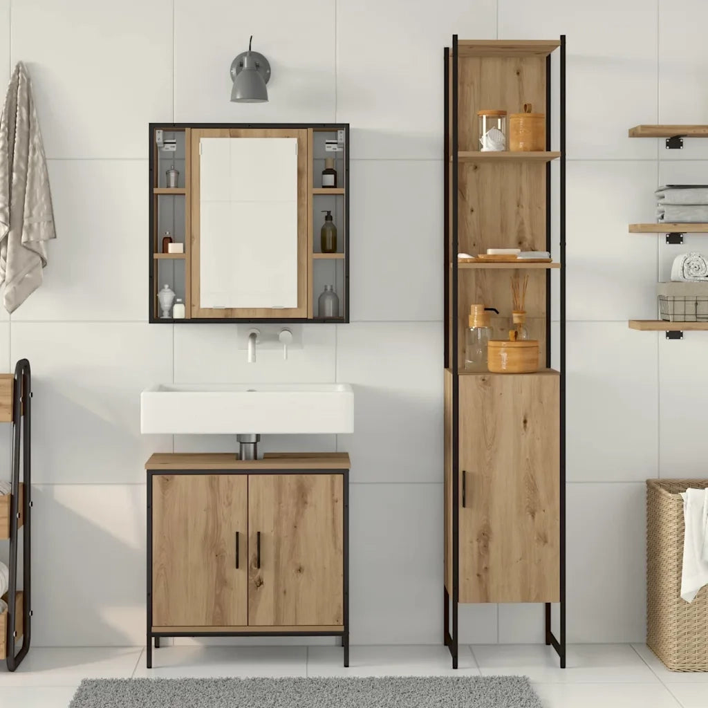 Unit¨¤ da Bagno | Armadio da bagno con lo scaffale 3 pz Marrone Legno multistrato