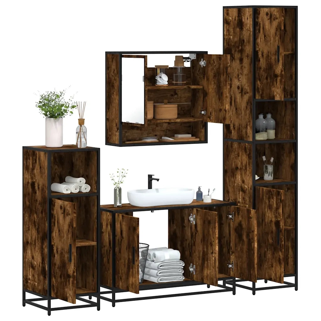 Set Mobili da Bagno 4 pz Rovere Fumo in Legno Multistrato 3301222