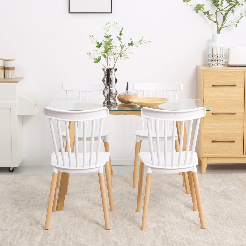 Set di 4 Sedie Scandinave con Schienale Alto ¨C Zephmum ¨C Polipropilene Gambe in Faggio 48x52.5x83 cm Bianco